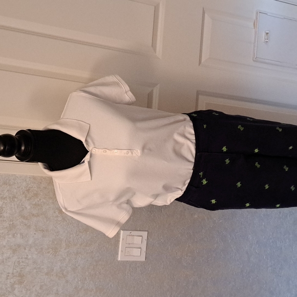 Briggs New York Size 12 cropped pants with small green frogs and White Button Do - Picture 2 of 8